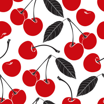 Seamless pattern with cherry on a white background.