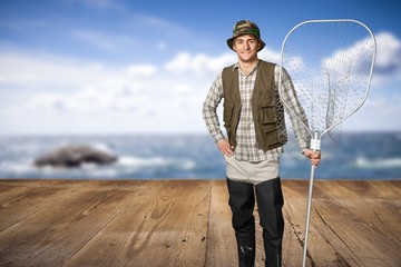 Fisherman, Fishing, Isolated.