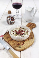 French goat cheese and  wineglass