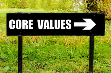 Fototapeta premium CORE VALUES written on directional black metal sign