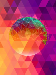 Abstract circle network on pink triangles background