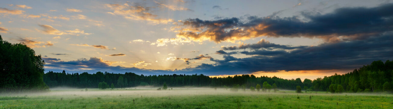Panorama morning landscape. Russian nature