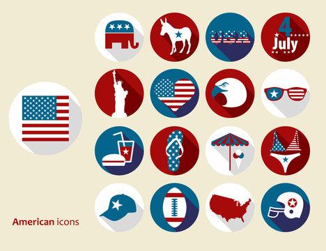 American design elements. Flat design icons set.