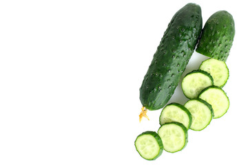 Fresh cucumbers are isolated on a white background