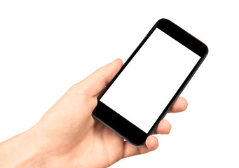 Man hand holding the smartphone with blank screen