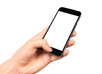 Man hand holding the smartphone with blank screen
