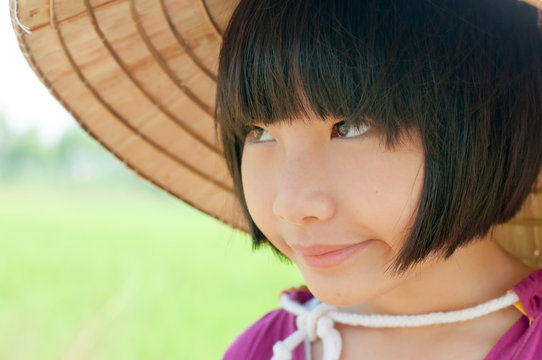 Asian cute little girl in farm