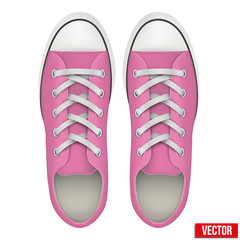 pair of pink simple sneakers. Realistic Vector Illustration.