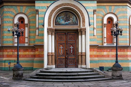 Lodz Cathedral entrance. Alexander Nevsky Orthodox Church