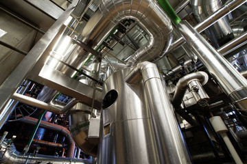 Industrial zone, Steel pipelines, valves and pumps