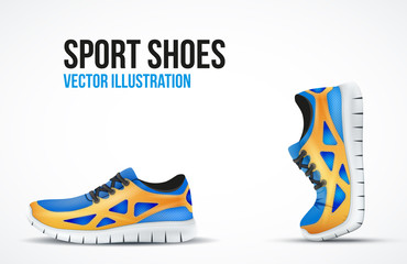 Background of Two Running shoes. Bright Sport sneakers symbols.
