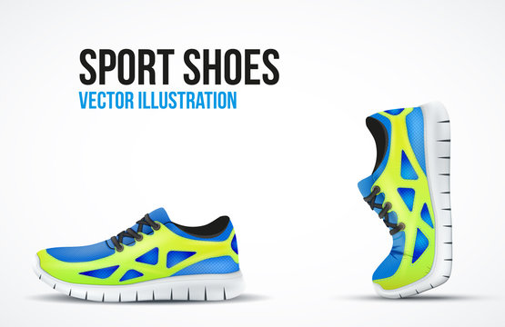 Background of Two Running shoes. Bright Sport sneakers symbols.