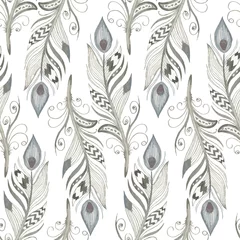 Washable wall murals Watercolor feathers Watercolor seamless pattern