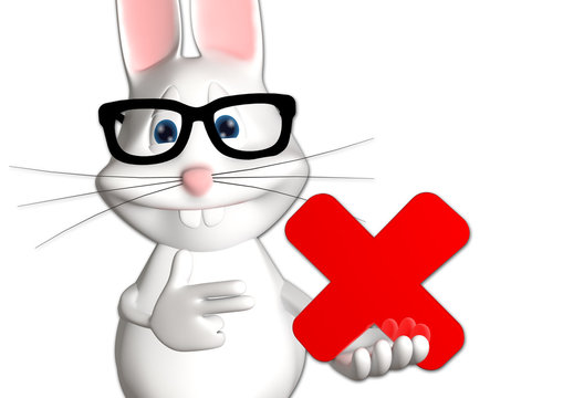 Hase Kreuz Rot Abbruch 3D wei&szlig; zeigen Comic