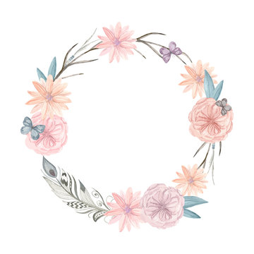 Watercolor floral wreath. It can be used for greeting cards, pos