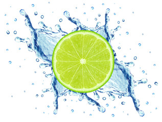 slice of lime splash isolated on white background