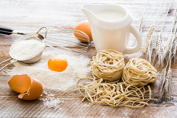 Pasta on a wooden board