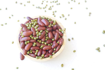 bean nut decoration green red spoon bowl prepare concept
