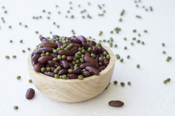 bean nut decoration green red spoon bowl prepare concept