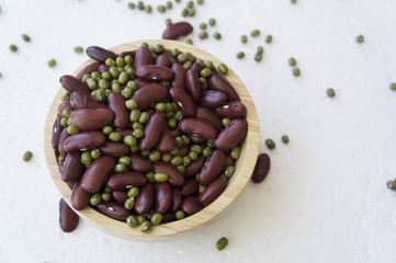 bean nut decoration green red spoon bowl prepare concept