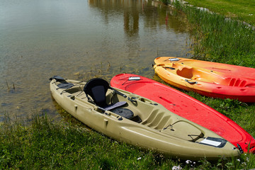Colorful kayaks on the beach