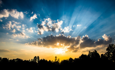 cloud and sky with sun beam light , amazing cloud photo of country side of Thailand