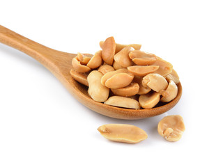  peanuts in spoon on white background