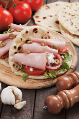 Piadina romagnola, italian flatbread sandwich