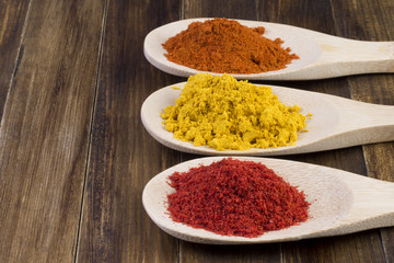 pepper and spices in a wooden spoon