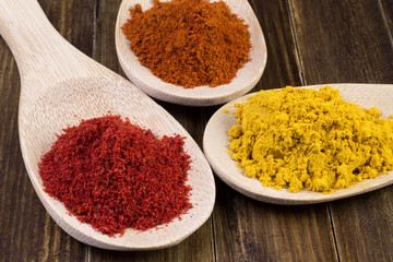 pepper and spices in a wooden spoon