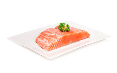 salmon fish fresh meat slice isolated on white background