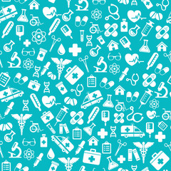 Seamless pattern with vector Medical Icons in flat style.