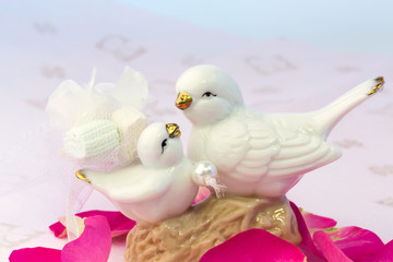 figurines of lovers pair of wedding doves Valentine love tenderness vintage retro selective soft focus