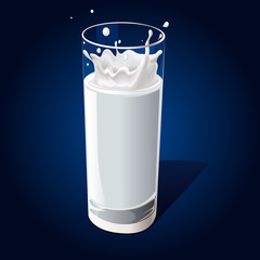 glass of milk with splash on dark background