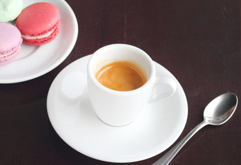 espresso coffee mug macaron cookies
