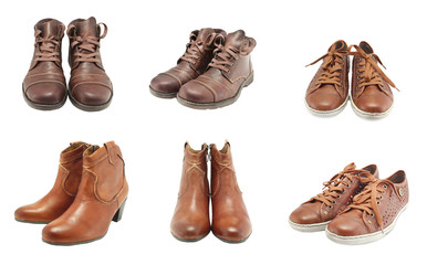  leather shoes for men and women,isolated on white background
