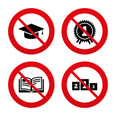 Graduation icons. Education book symbol.