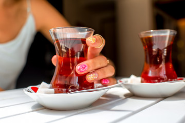 Turkish tea in traditional teacup
