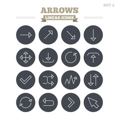 Arrows linear icons set. Thin outline signs. Vector