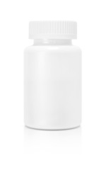 blank white plastic supplement packaging bottle isolated on whit