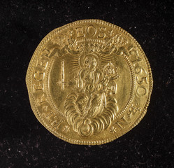 ancient golden coin of republic of genoa italy
