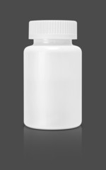 blank white plastic supplement packaging bottle isolated on gray
