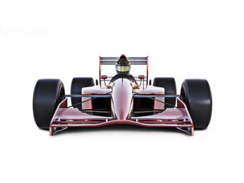 Race car front view on a white isolated background