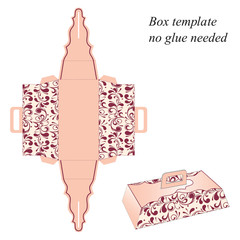 Box template with handle, Floral pattern. No glue needed