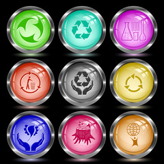 recycle symbol, chemical test tubes, recycling bin, protection n
