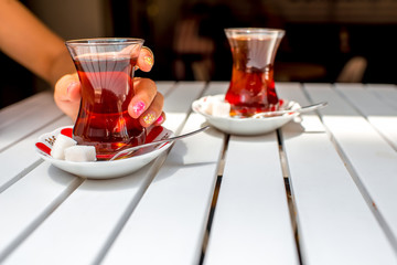 Turkish tea in traditional teacup