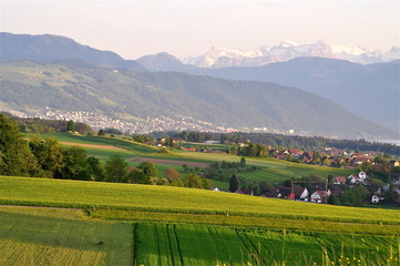Obraz premium Panorama auf Stadt Zug, Zugersee und Rigi