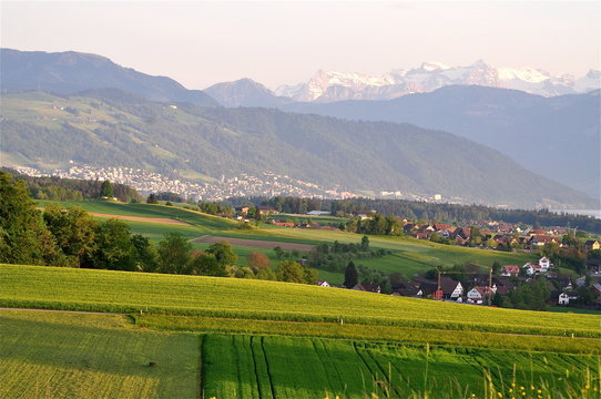 Panorama auf Stadt Zug, Zugersee und Rigi