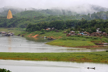 Golden Bodhgaya Pagoda and Mon village in Sangkhlaburi, Thailand