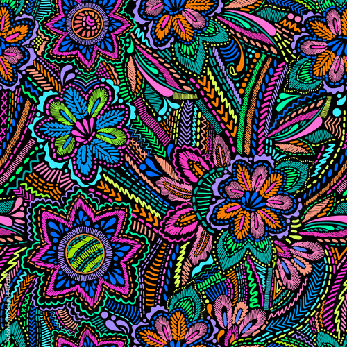“Embroidery floral design ~ seamless background” Stock image and